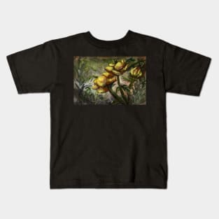 Magic - Gouache painting of Flowers , fairy tale like paint yellow green traditional illustration nature floral pretty Kids T-Shirt